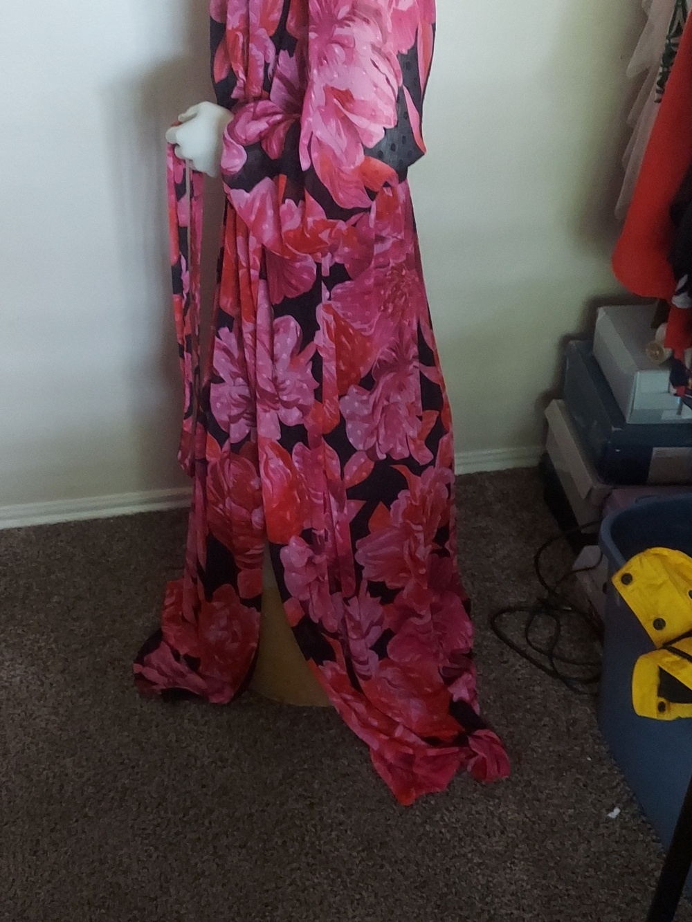 V-Neck Floral Wrap Maxi Dress in Wine Multi - Picture 9 of 10